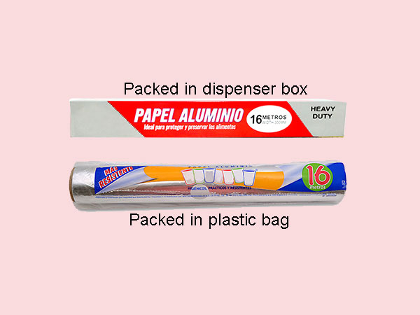 aluminum foil packed in dispenser box or plastic bag