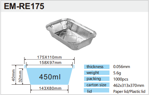 aluminium foil container 450ml re175